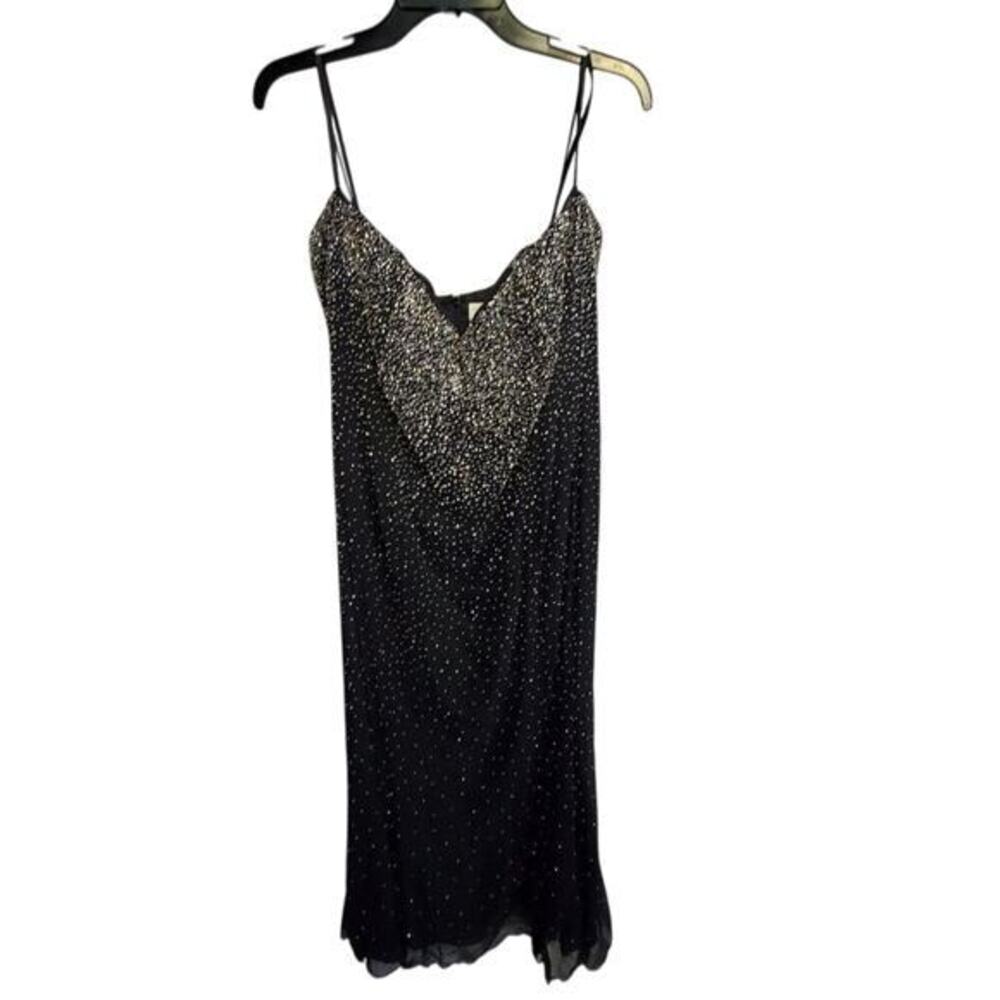 Tiffany Designs Black Silk Beaded Sequin Formal Gown Dress Silver‎ Accents Sz 20